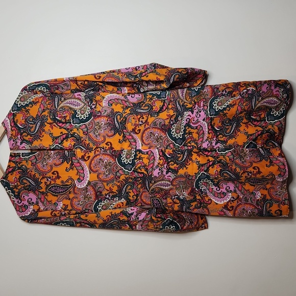 Retro Print Orange and Pink Long Sleeve Mini Dress Women Size M - Picture 6 of 6